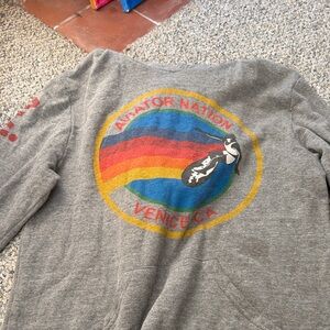 Aviator Nation Gray Hoodie with Rainbow and Bird Graphic
